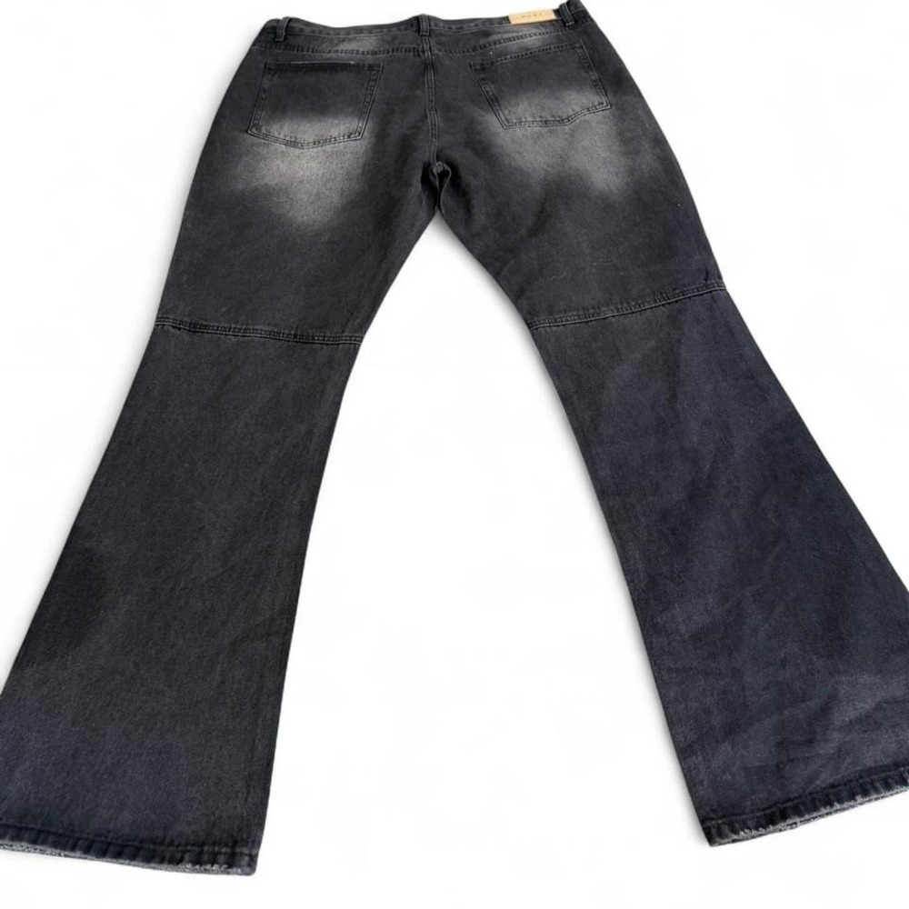 MNML Stacked Denim Jeans Mens 42x36 Black Washed Button Fly Streetwear - Picture 3 of 9